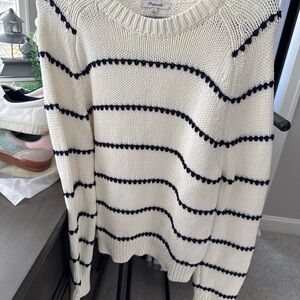 Madewell Cream Sweater with Navy Stripe Detail